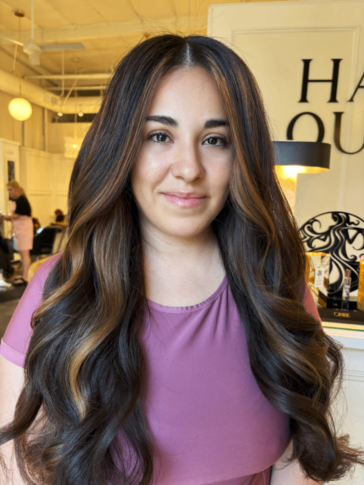 Soft dimensional brunette hair by Nesa Vee at Hair Lounge Salon OC in Yorba Linda